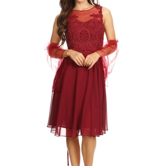 Sheer Dress Ivory A-line Corset Back Chiffon off white beaded - Picture 9 of 12